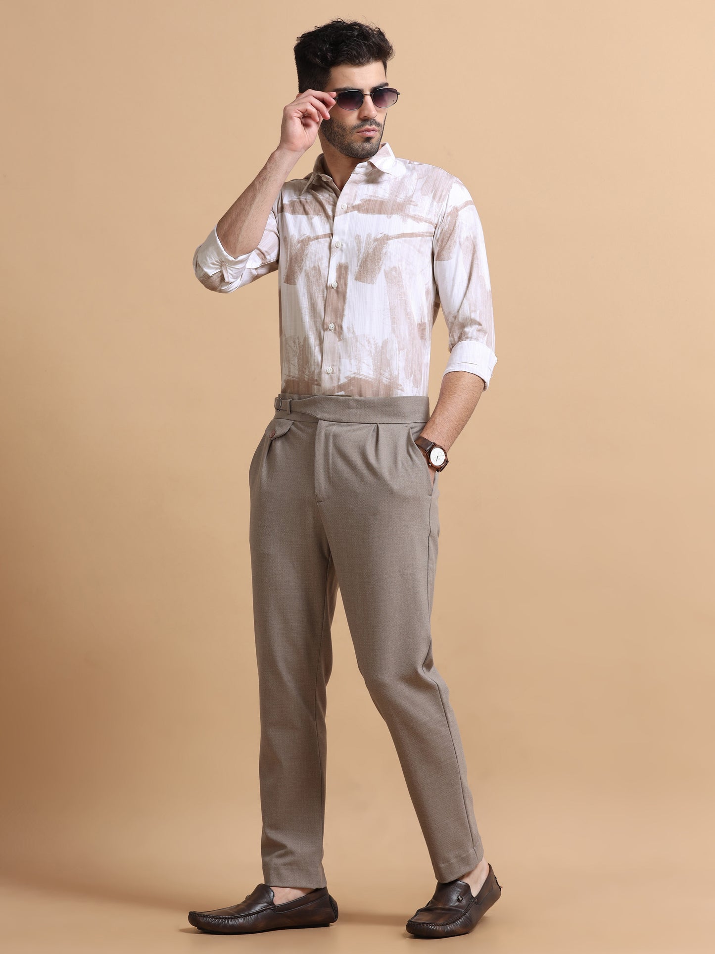 Belvan White-Brown Abstract Shirt