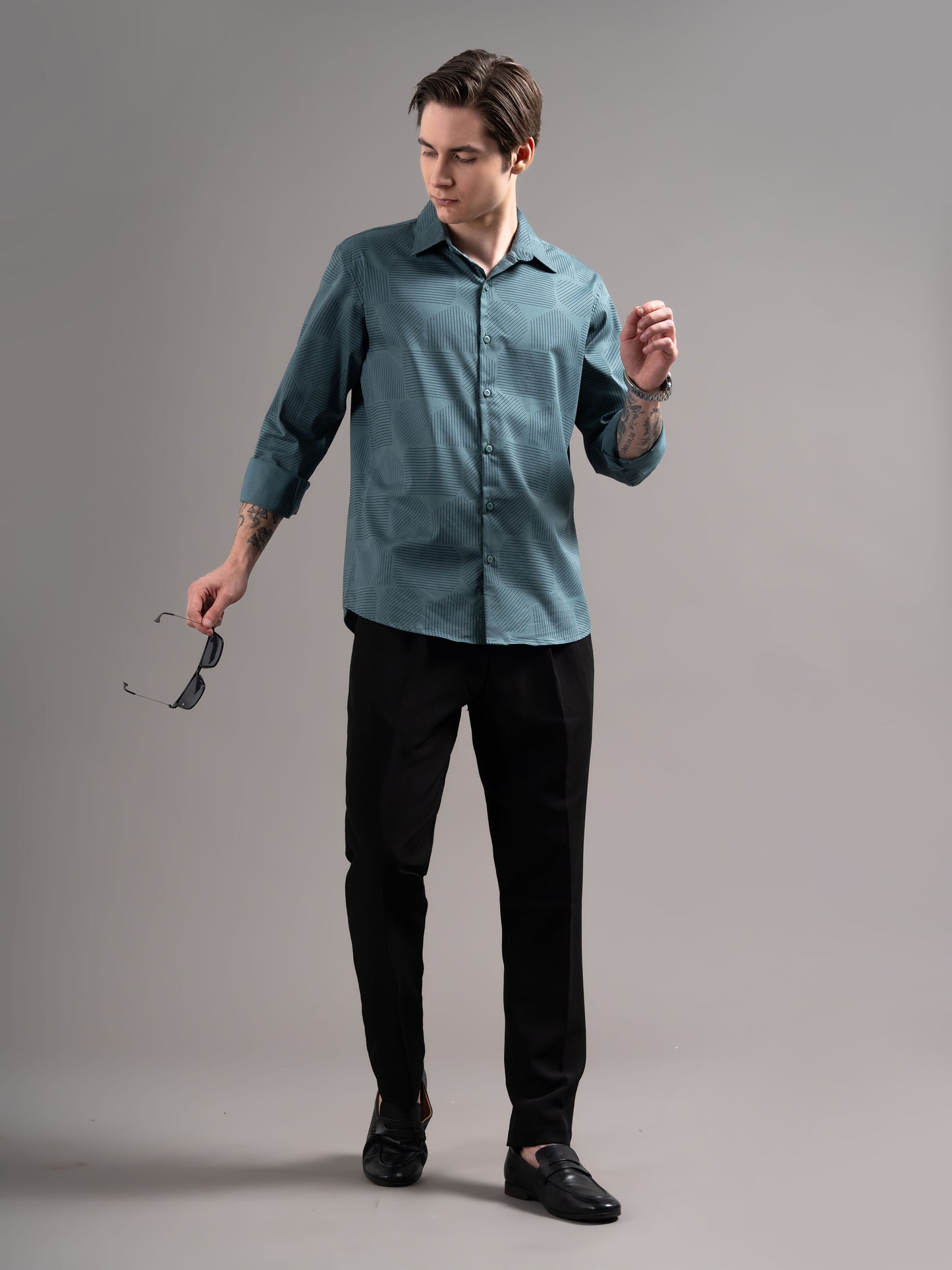 Cendro Teal Printed Shirt