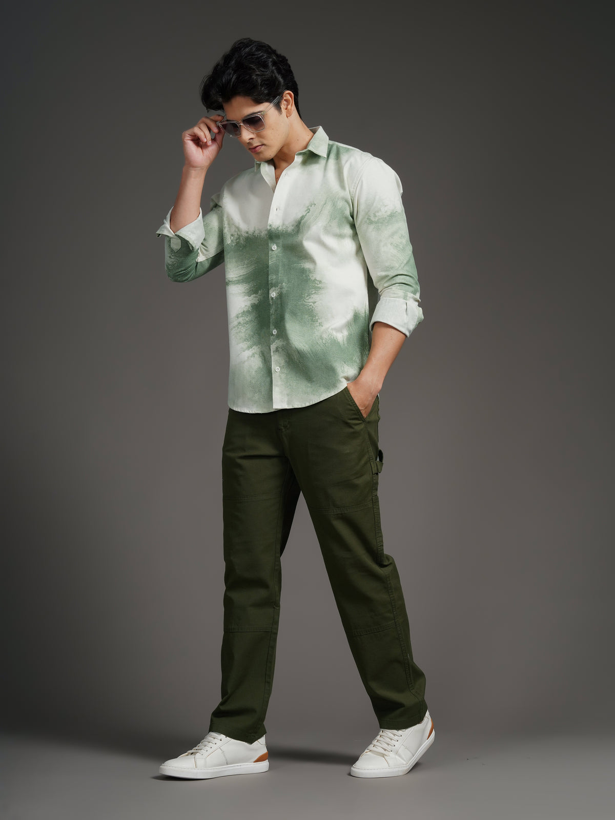 Nuvane Green Print Shirt