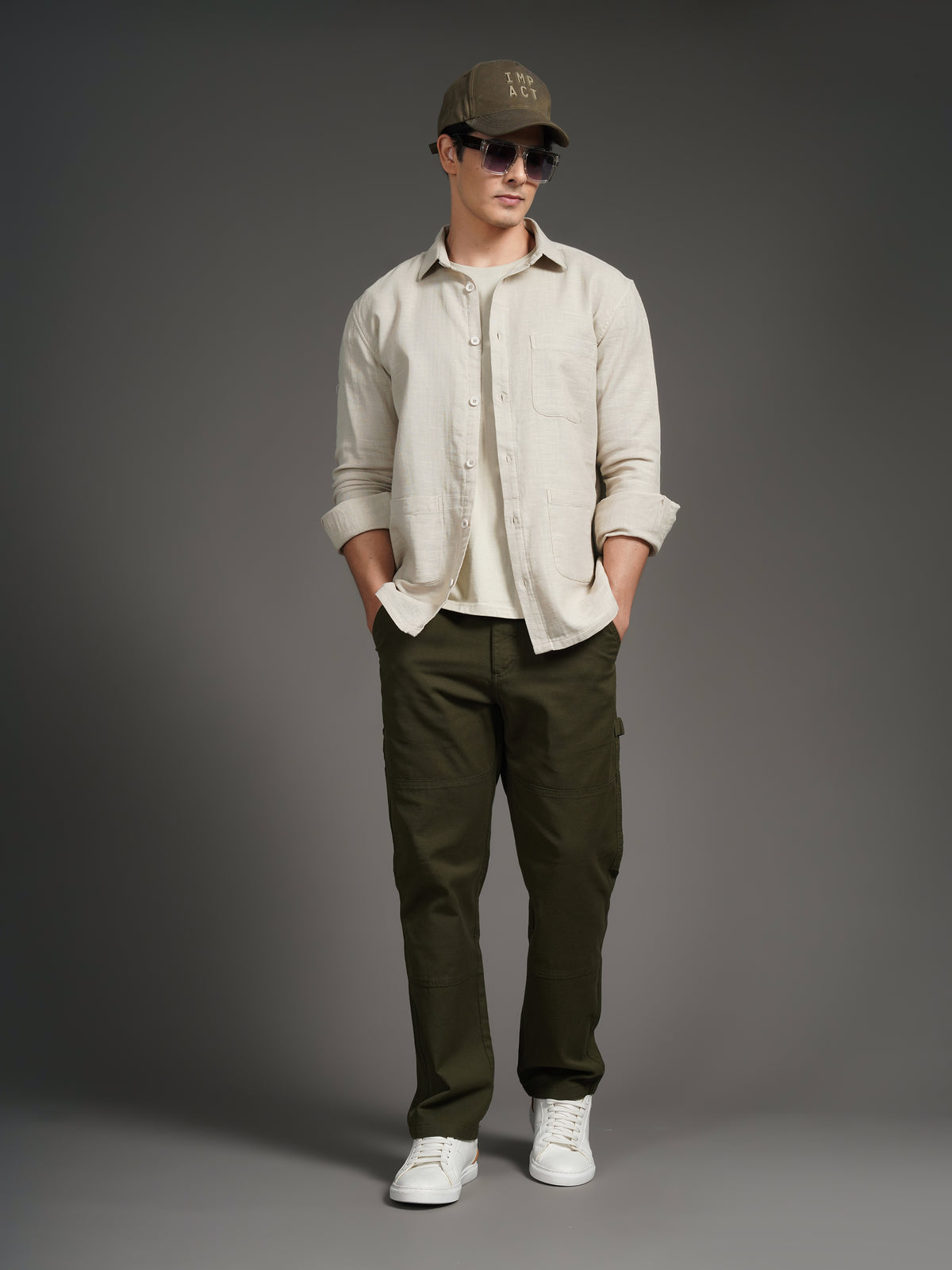 Triv Beige Solid Overshirt