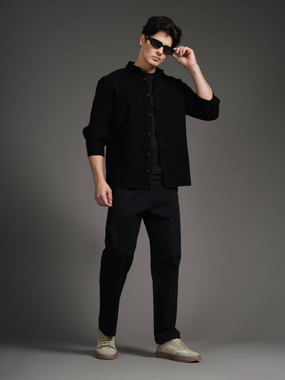Triv Black Solid Overshirt