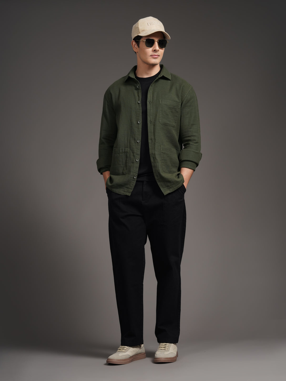 Triv Olive Solid Overshirt