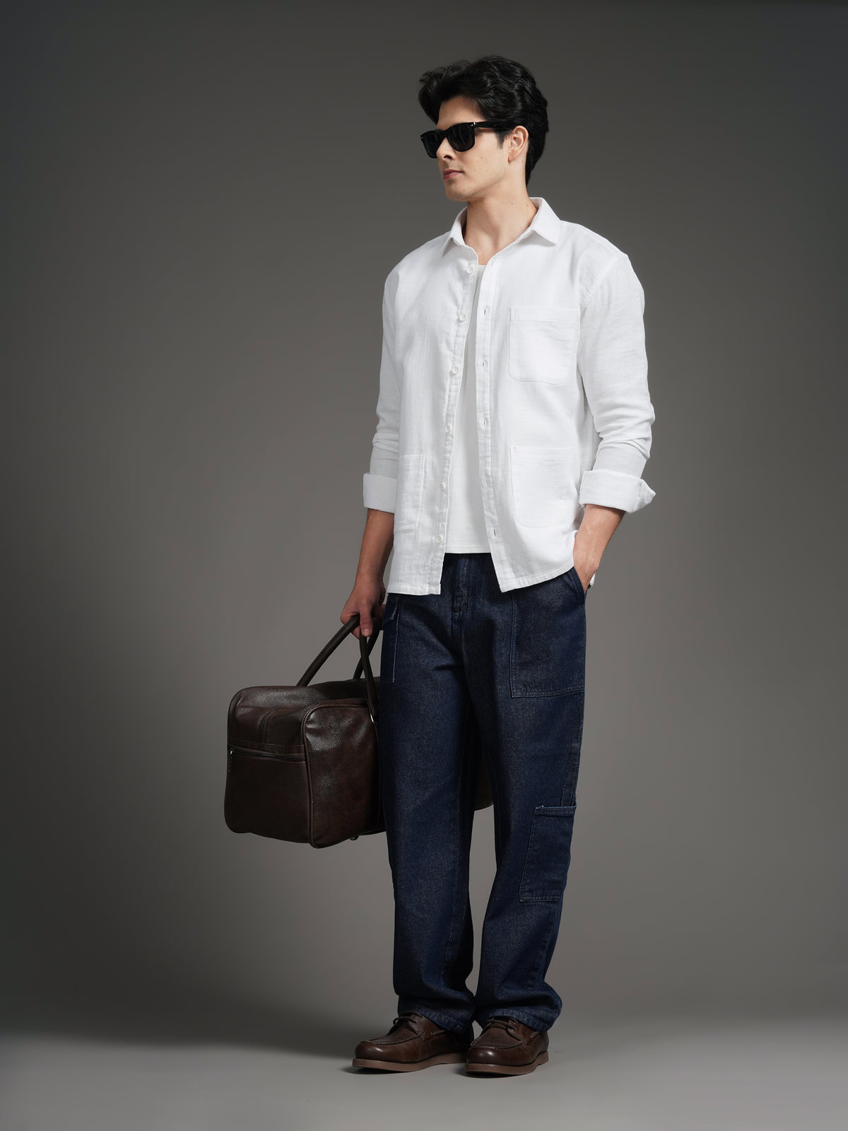 Triv White Solid Overshirt