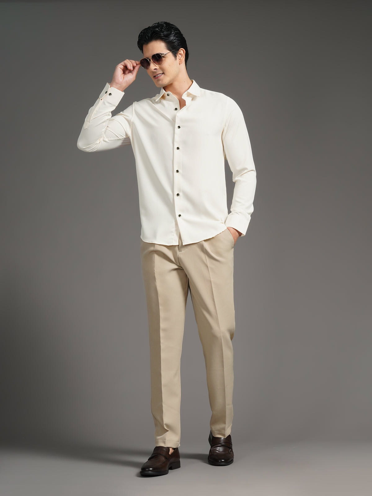 Velora Beige Solid Shirt