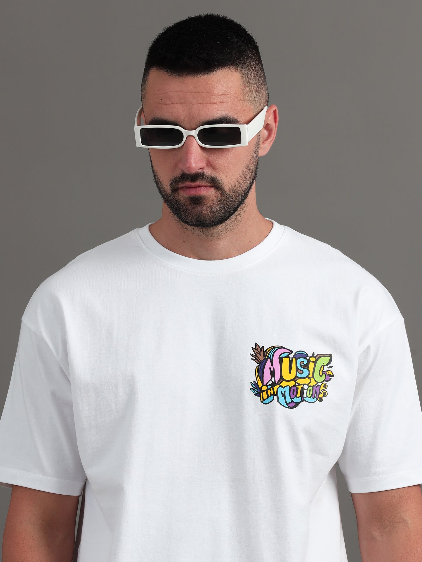 Music in Motion White Oversized T-Shirt