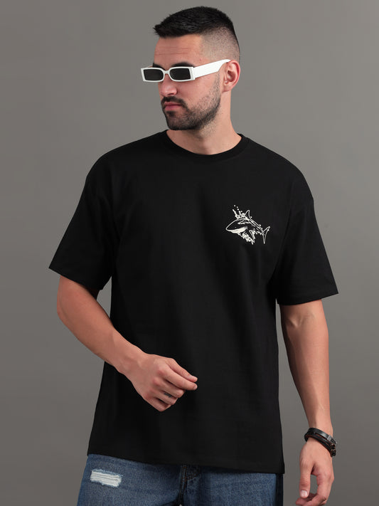 Shark Hunts Black Oversized T-Shirt