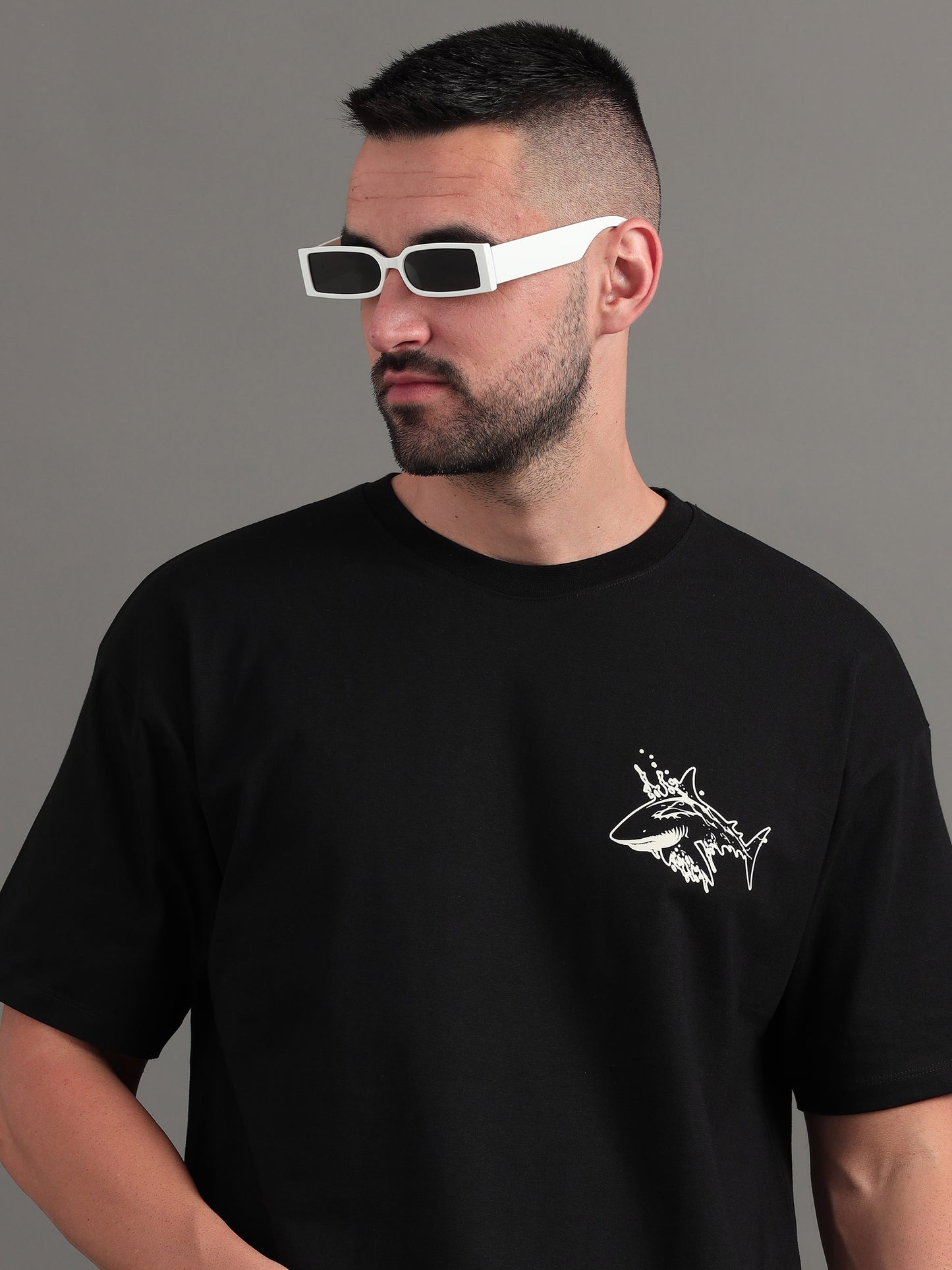 Shark Hunts Black Oversized T-Shirt