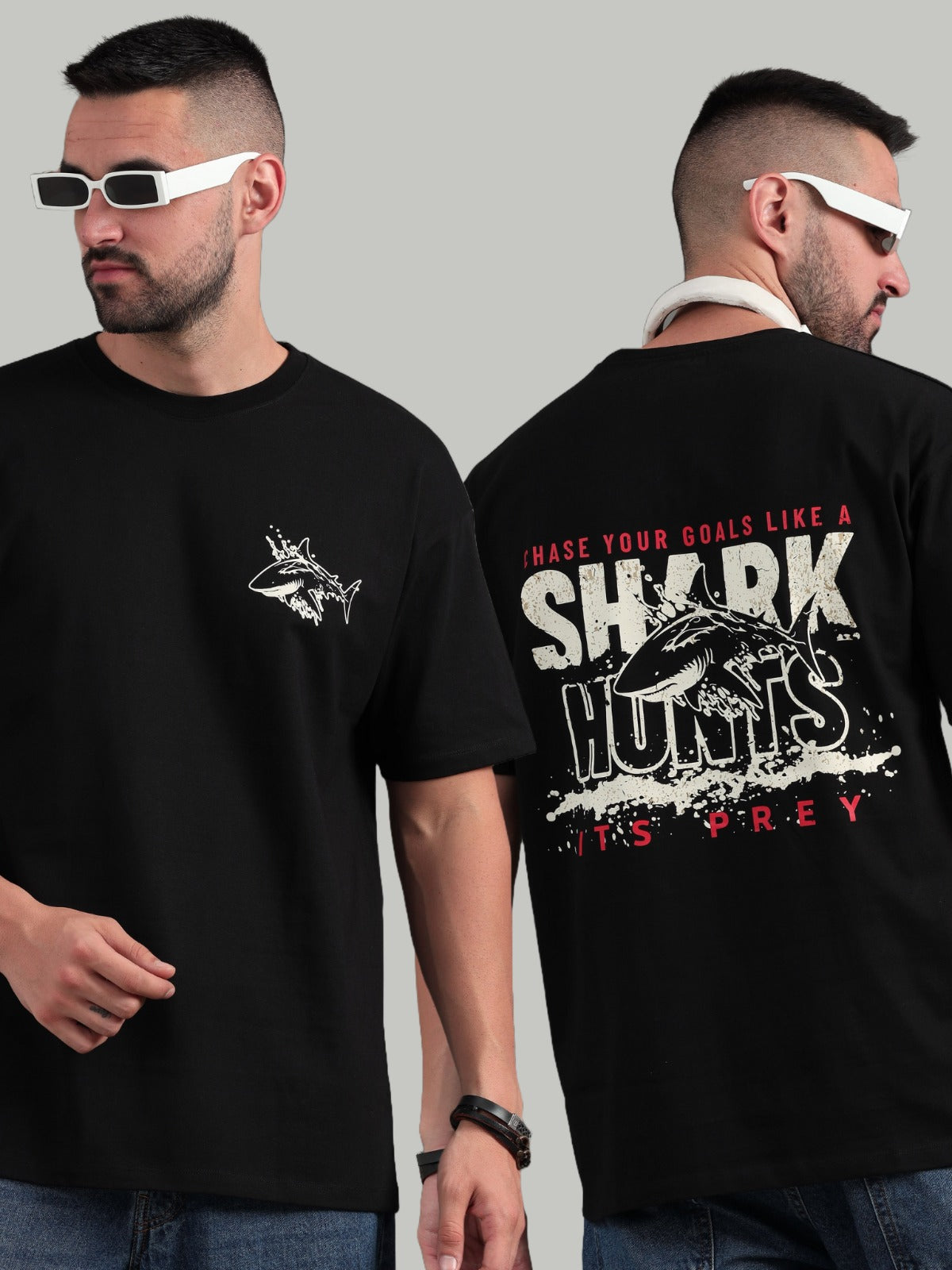 Shark Hunts Black Oversized T-Shirt