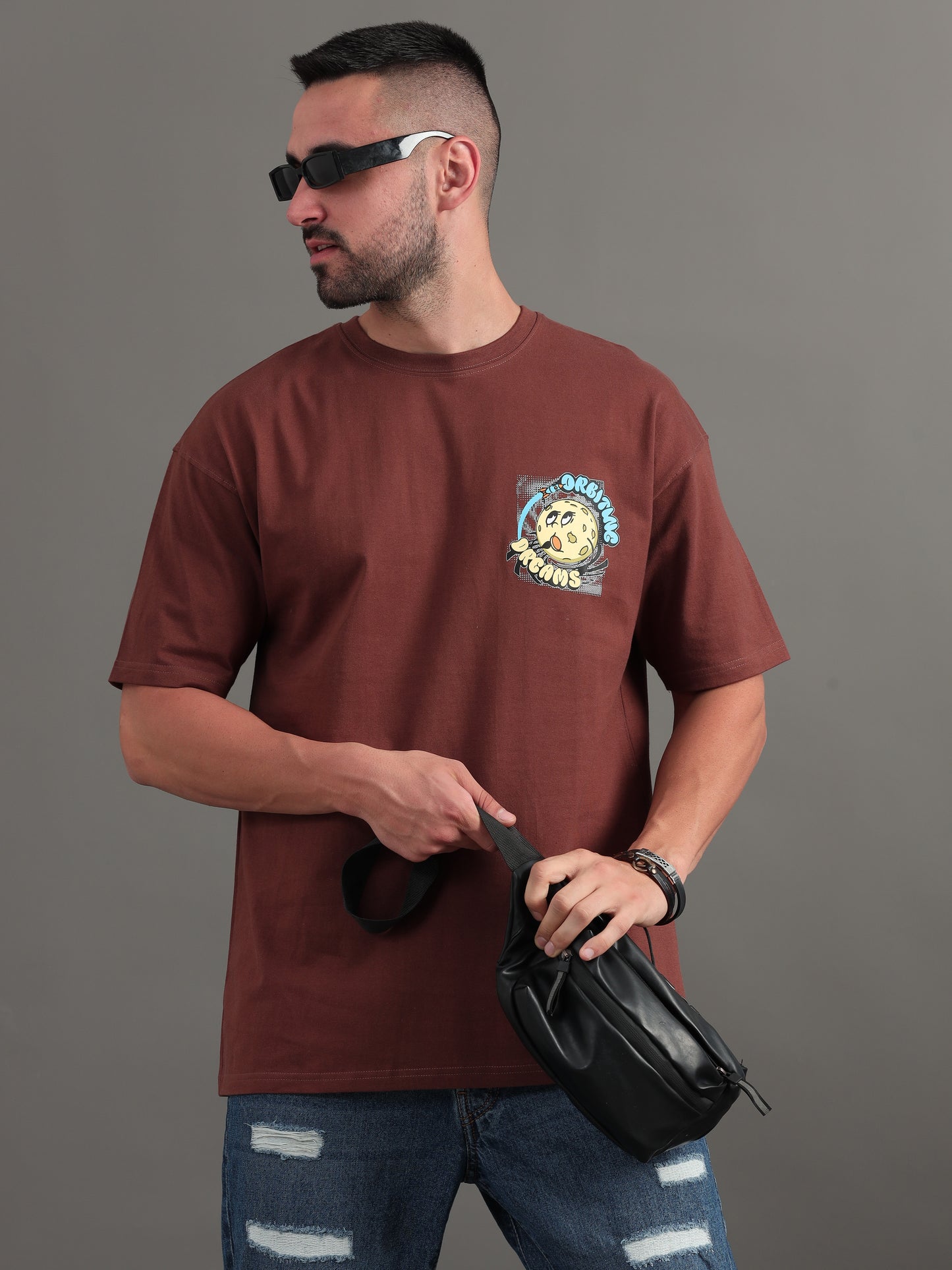 Orbiting Dreams Brown Oversized T-Shirt