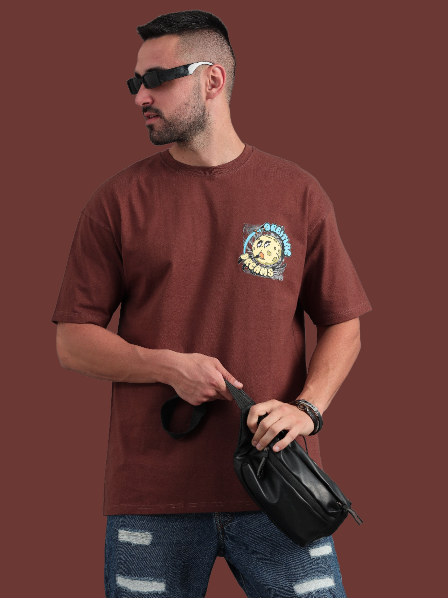 Orbiting Dreams Brown Oversized T-Shirt