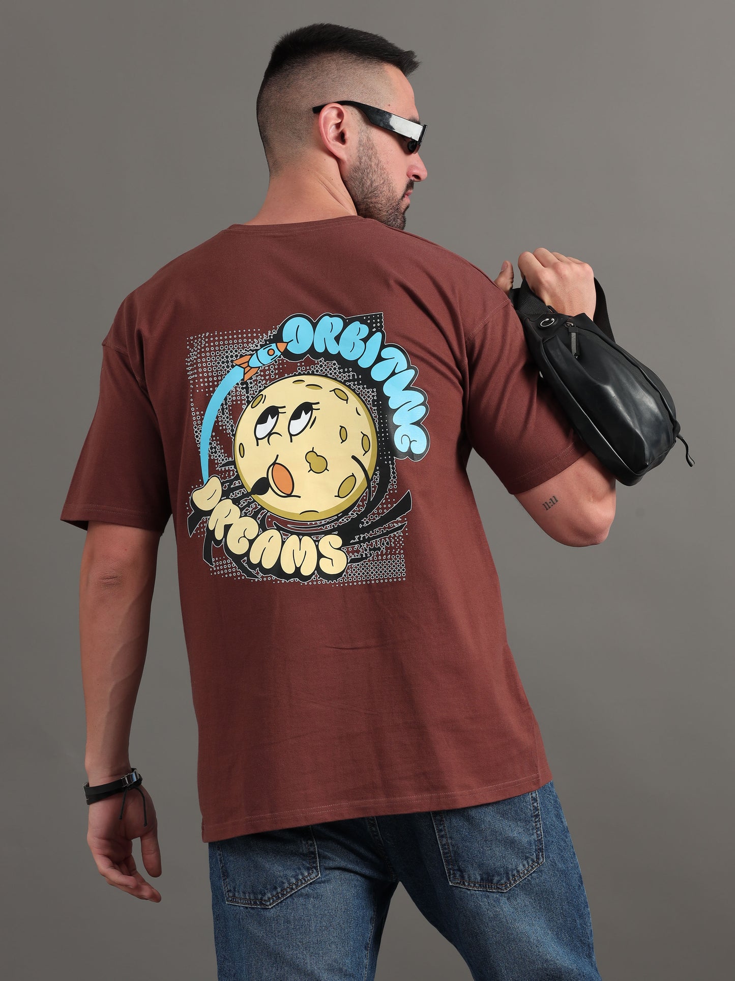 Orbiting Dreams Brown Oversized T-Shirt