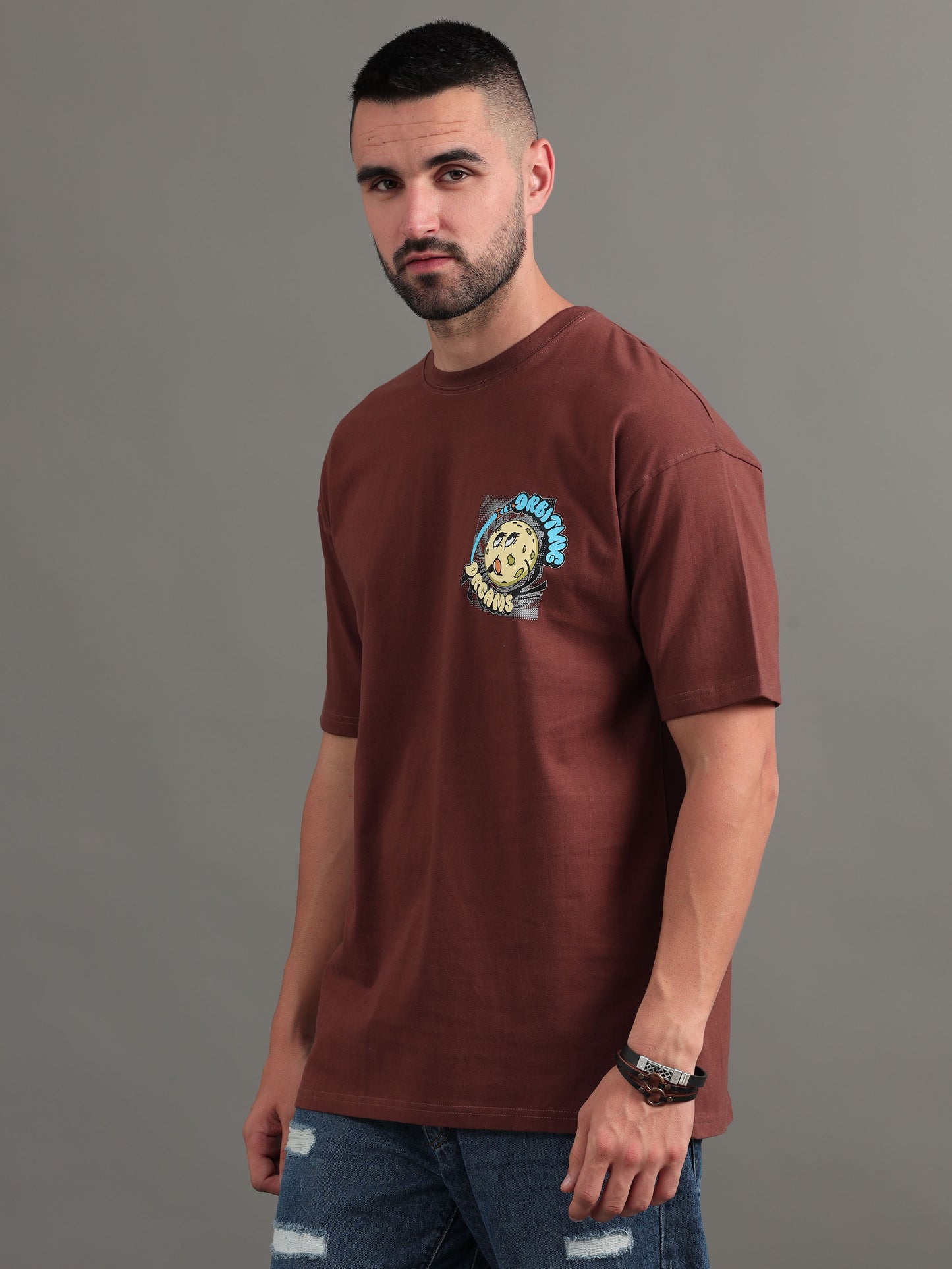 Orbiting Dreams Brown Oversized T-Shirt