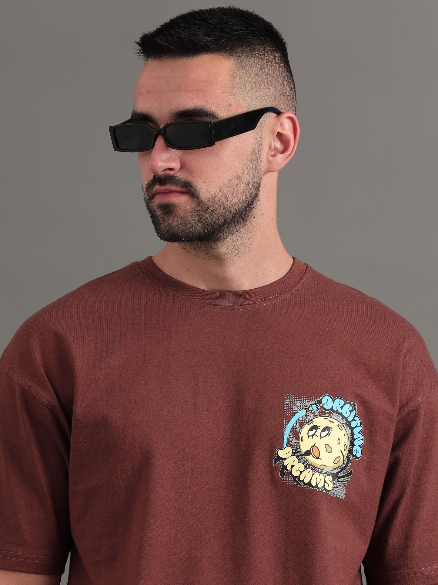 Orbiting Dreams Brown Oversized T-Shirt