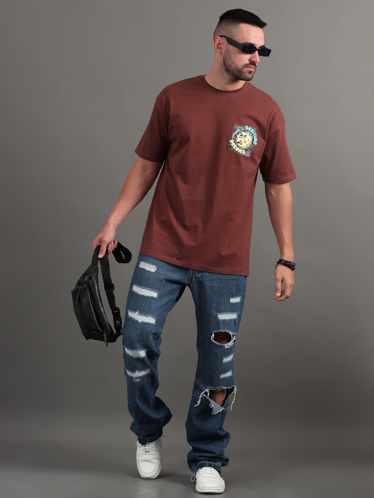 Orbiting Dreams Brown Oversized T-Shirt