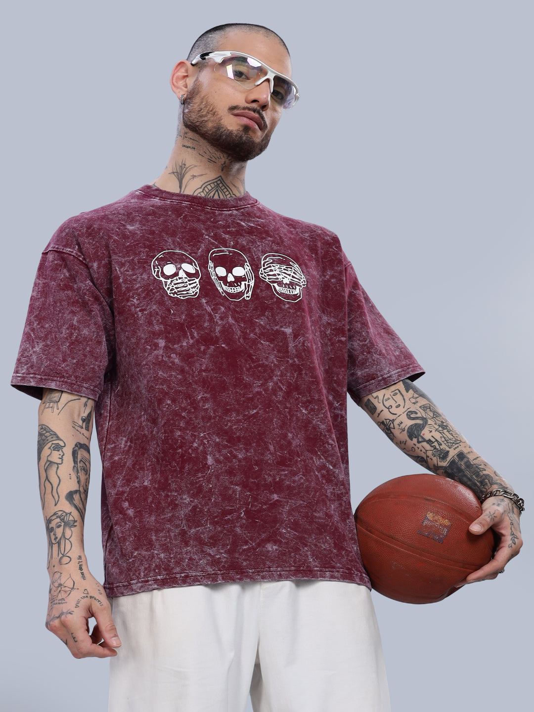 Skull Oversized Maroon T-Shirt