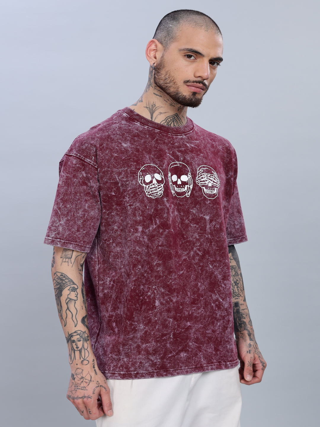 Skull Oversized Maroon T-Shirt
