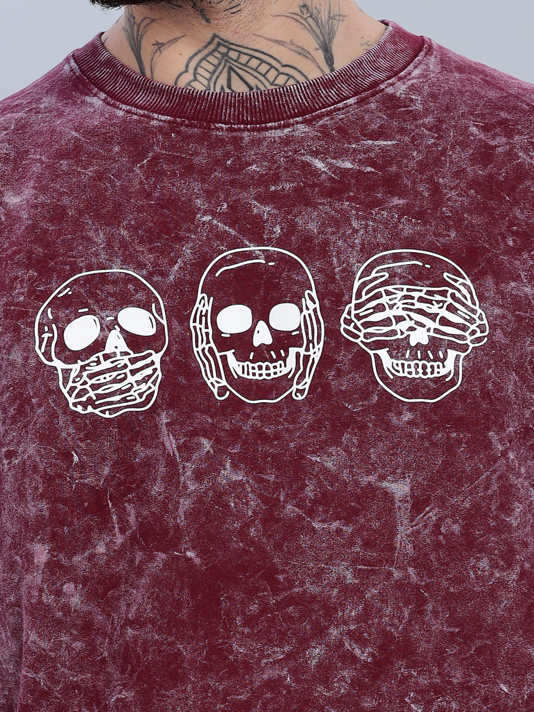 Skull Oversized Maroon T-Shirt