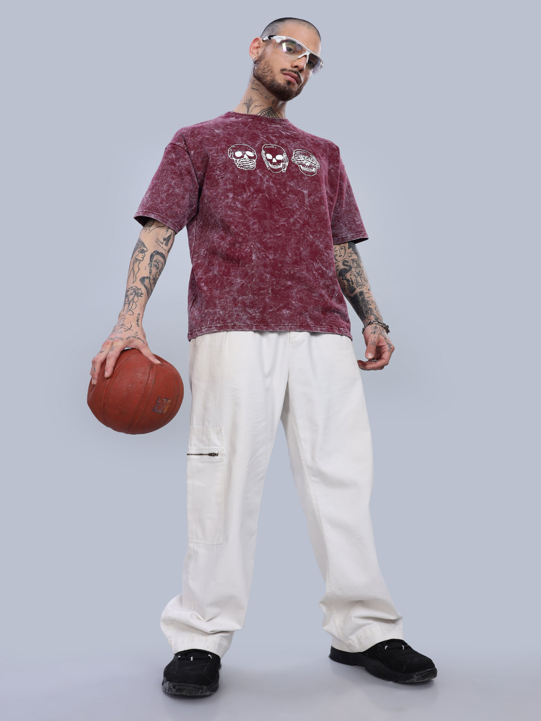 Skull Oversized Maroon T-Shirt