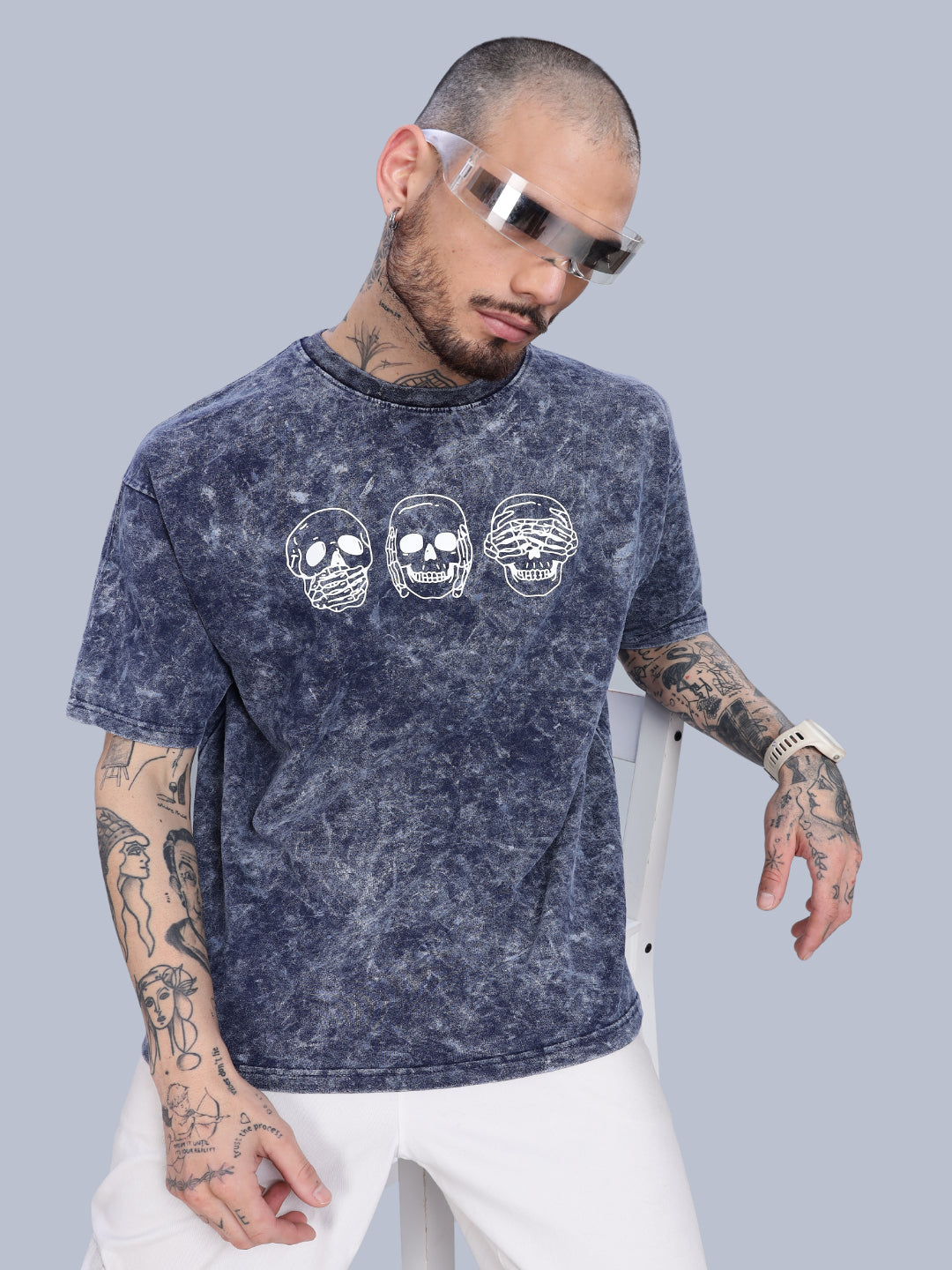 Skull Oversized Blue T-Shirt