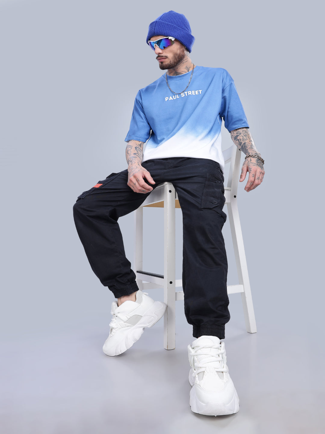 Half Hue Oversized Blue T-Shirt
