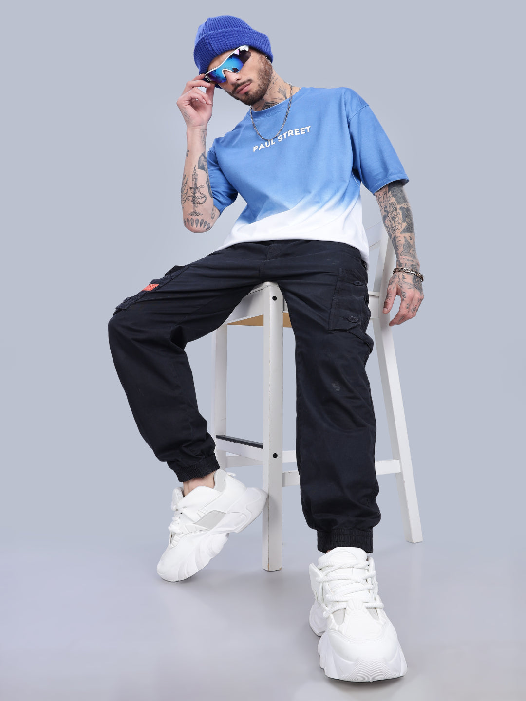 Half Hue Oversized Blue T-Shirt