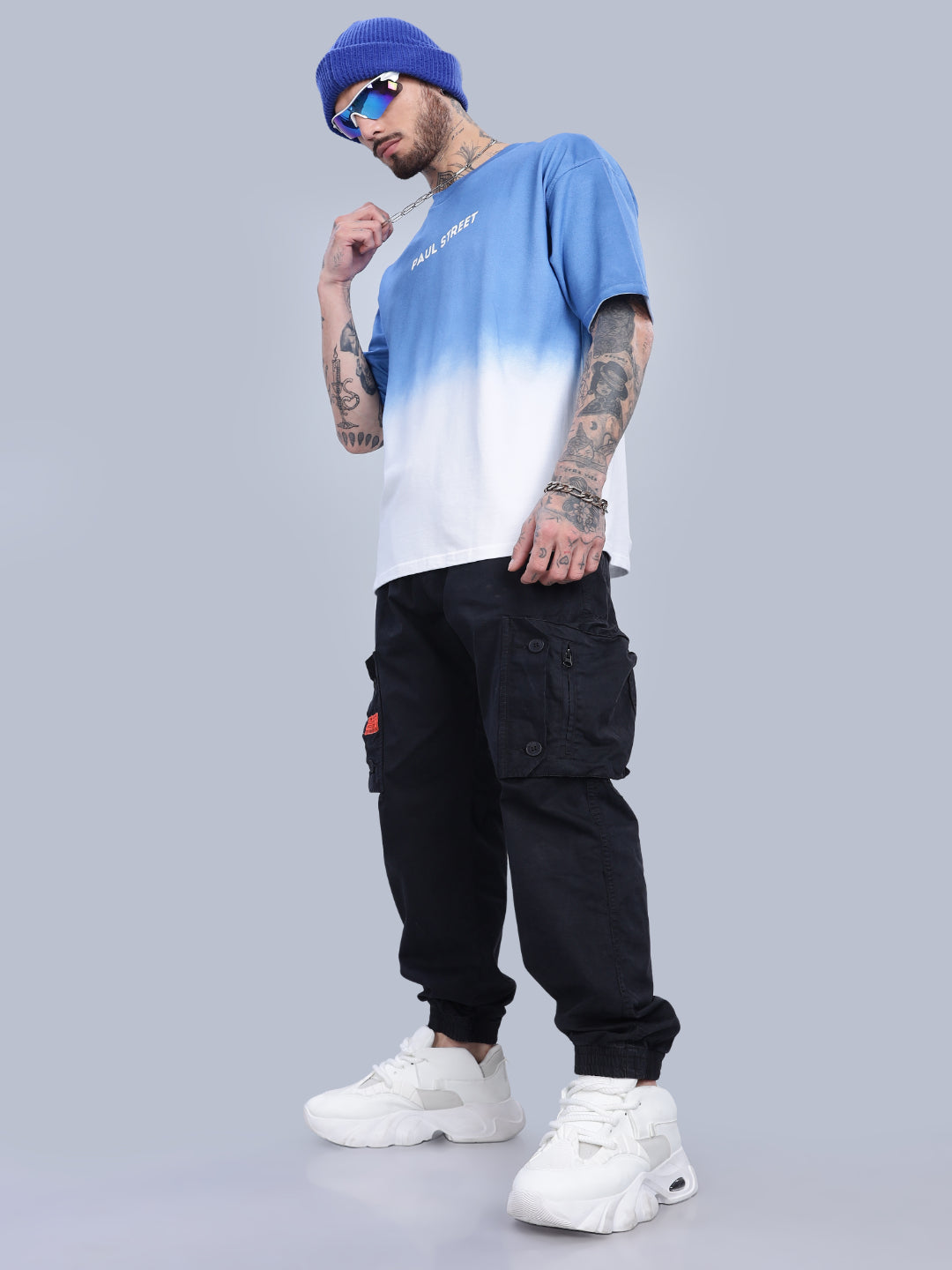 Half Hue Oversized Blue T-Shirt