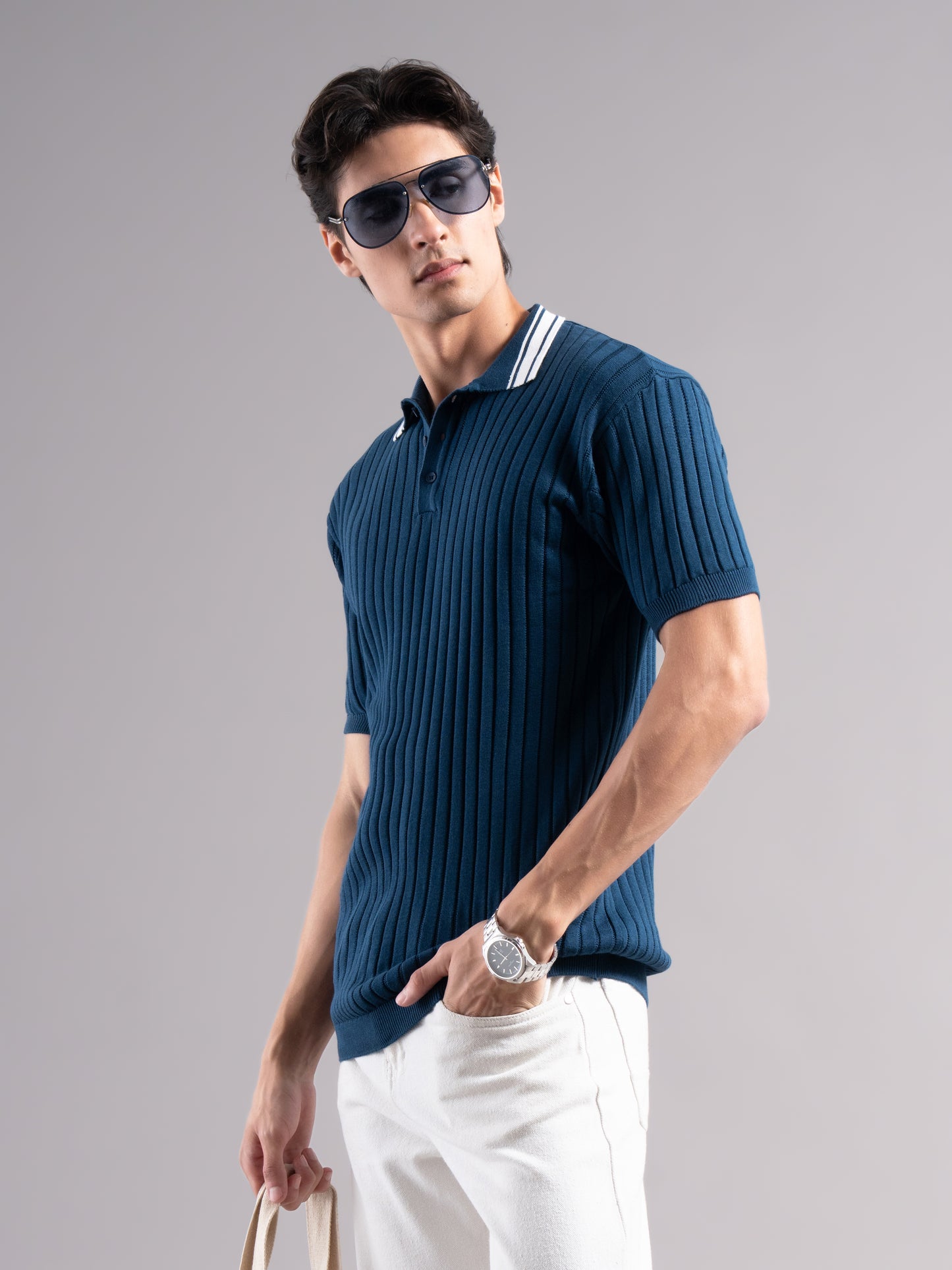 Arkend Blue Knit Polo T-Shirt