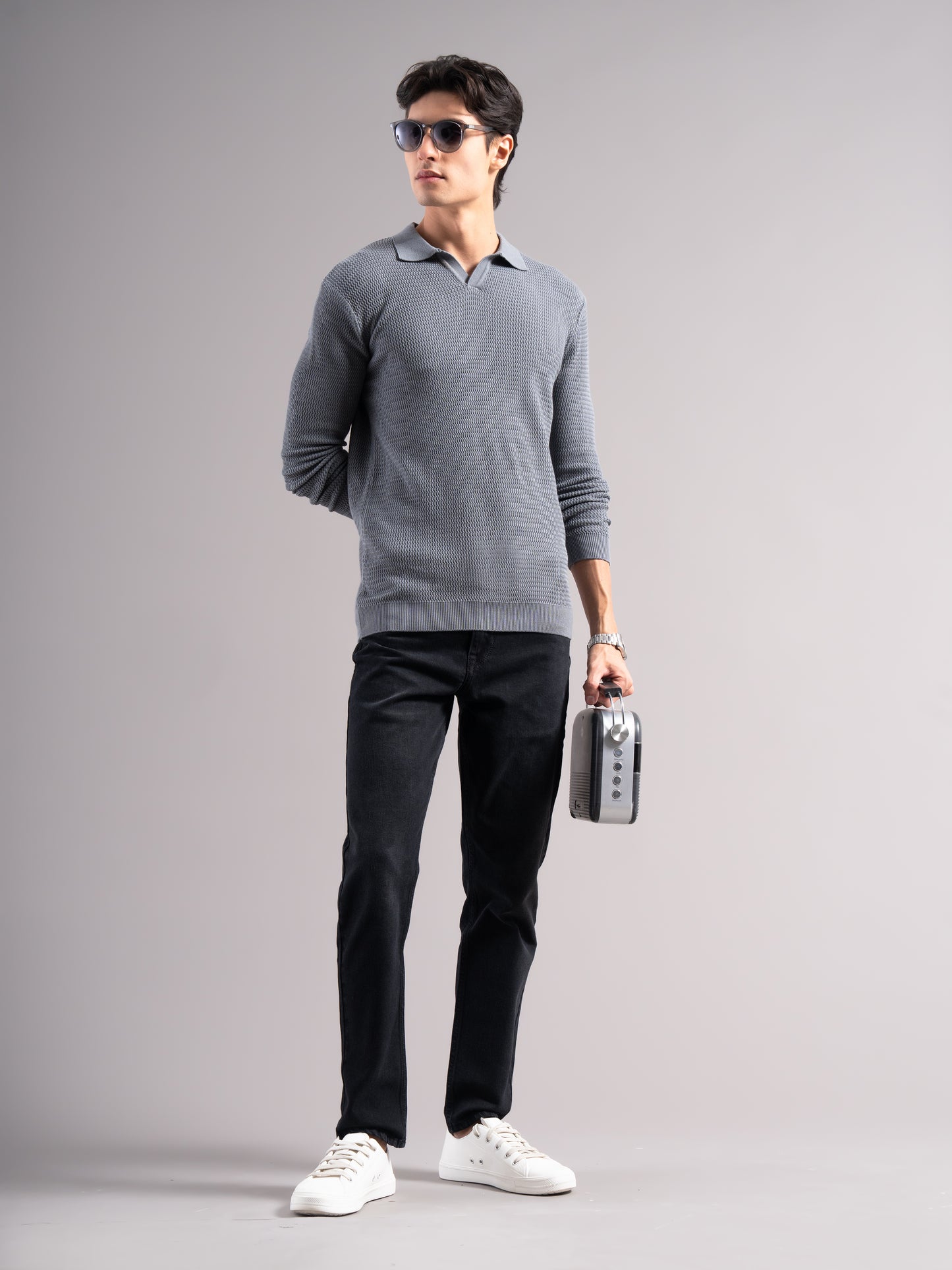 Arvion Grey Knit Polo T-Shirt