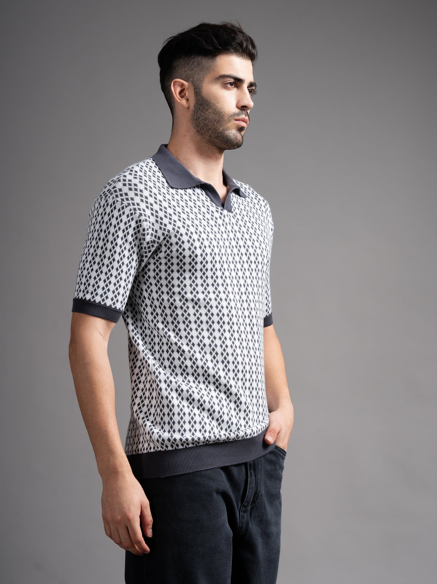 Davren Grey Knit Polo T-Shirt