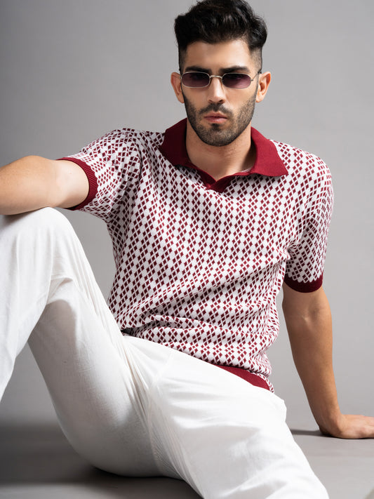 Davren Maroon Knit Polo T-Shirt