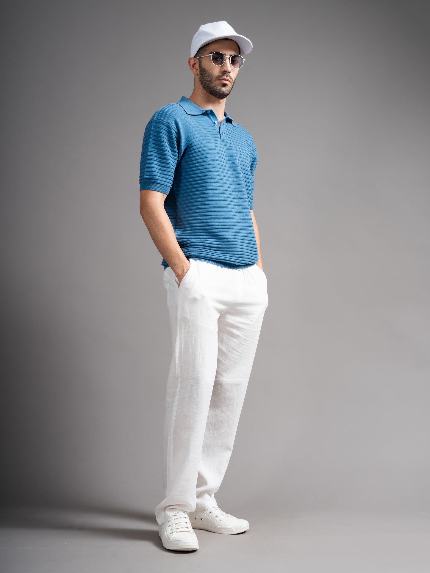 Delan Blue Knit Polo T-Shirt
