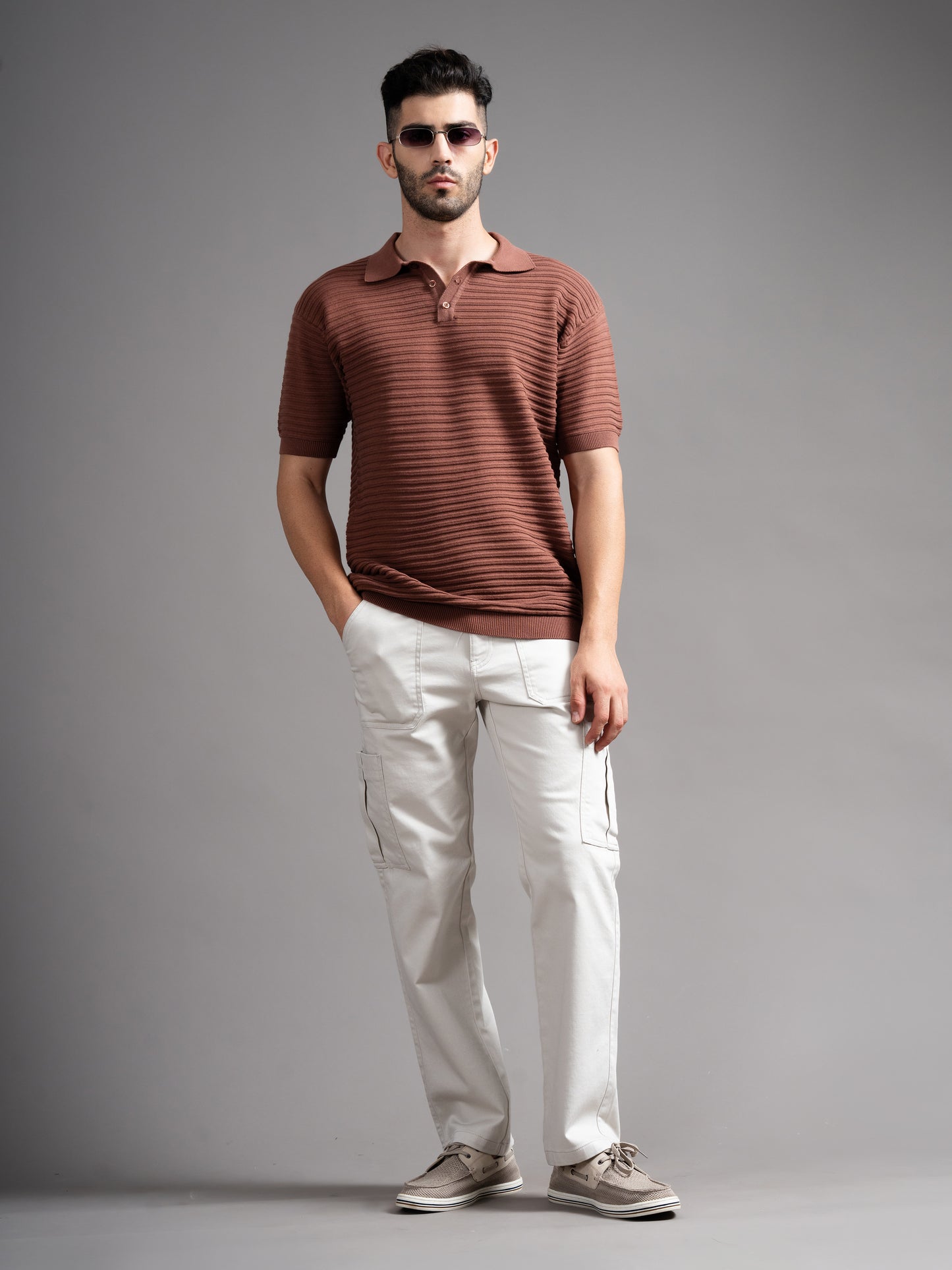 Delan Brown Knit Polo T-Shirt