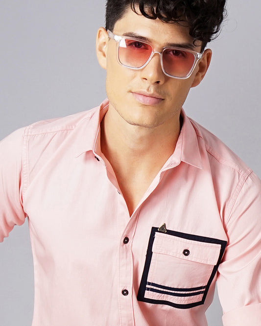 Outline Pocket Pink Solid Shirt