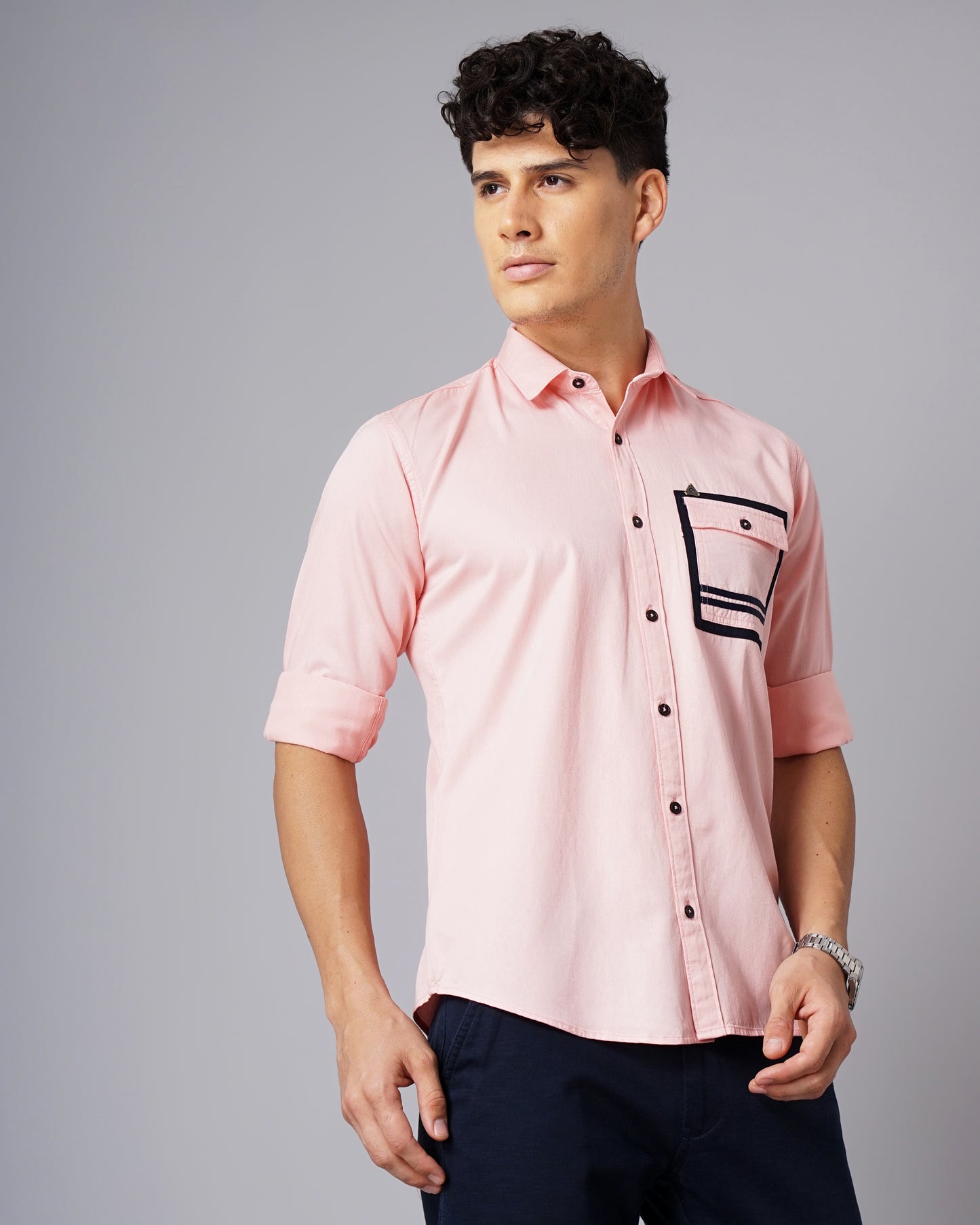 Outline Pocket Pink Solid Shirt
