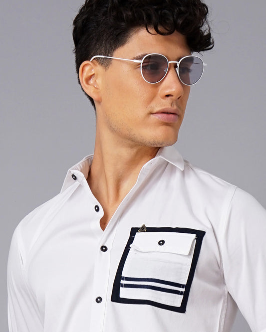 Outline Pocket White Solid Shirt