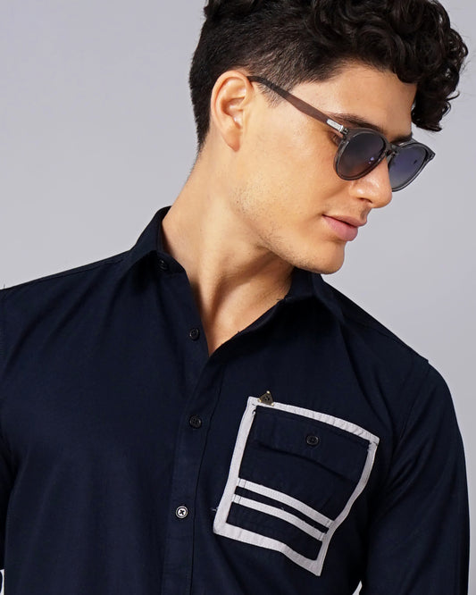 Outline Pocket Navy Solid Shirt