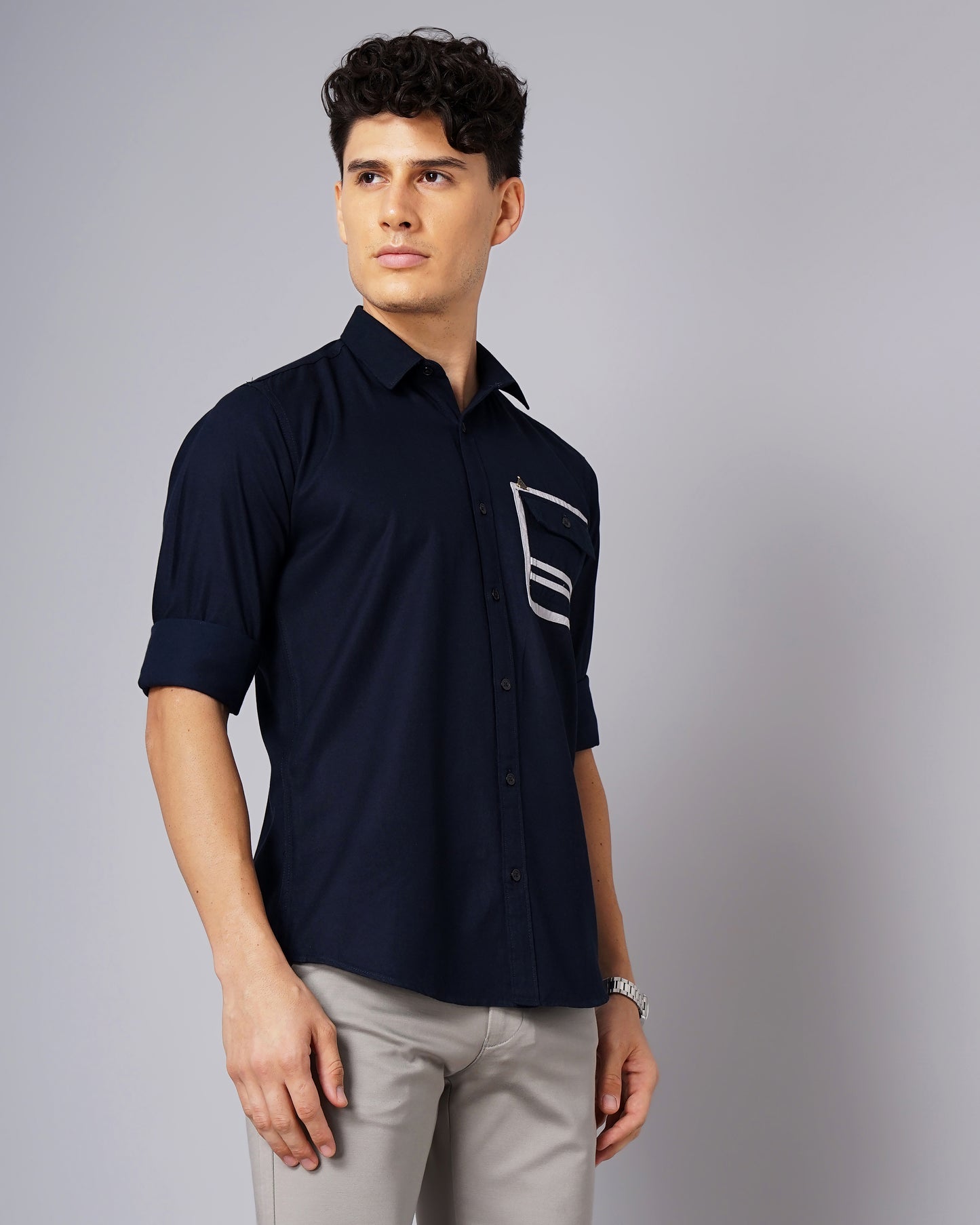 Outline Pocket Navy Solid Shirt