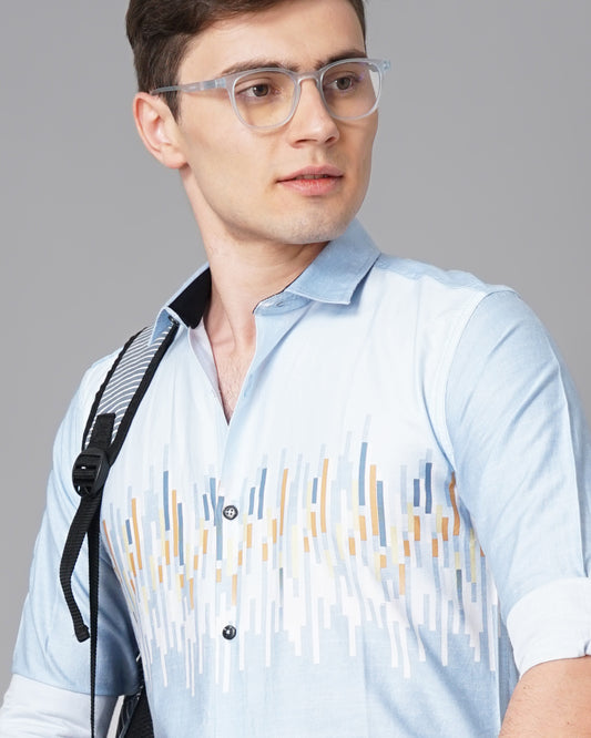 Line Panel Blue Printed Shirt