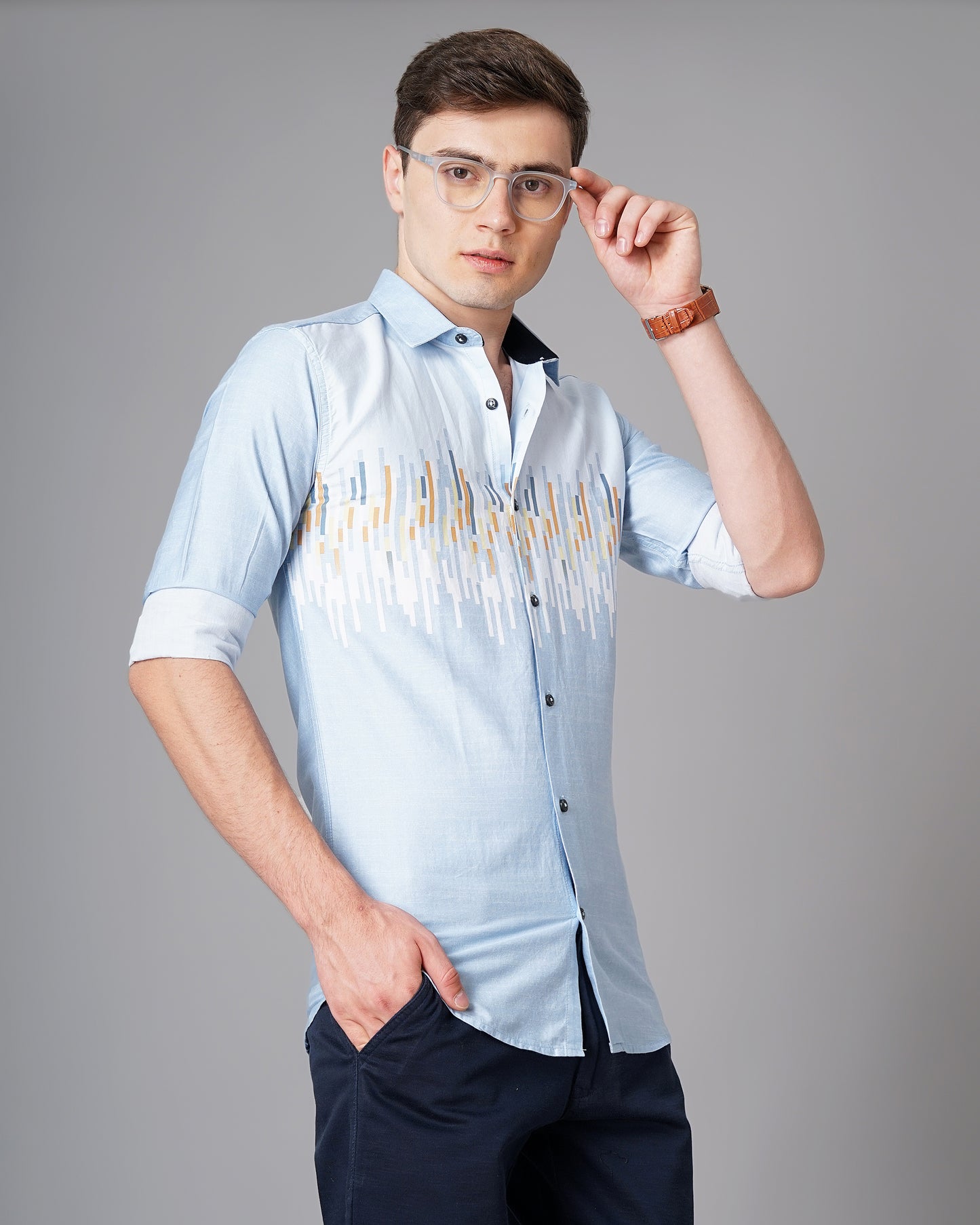 Line Panel Blue Printed Shirt