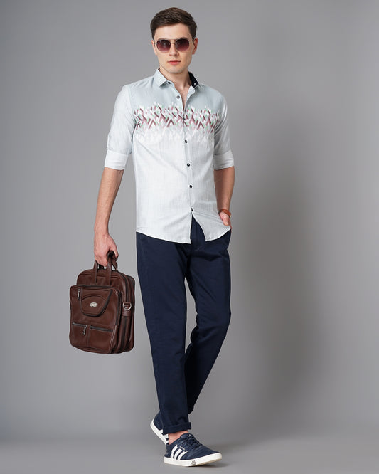 Geometric Panel Blue Printed Shirt