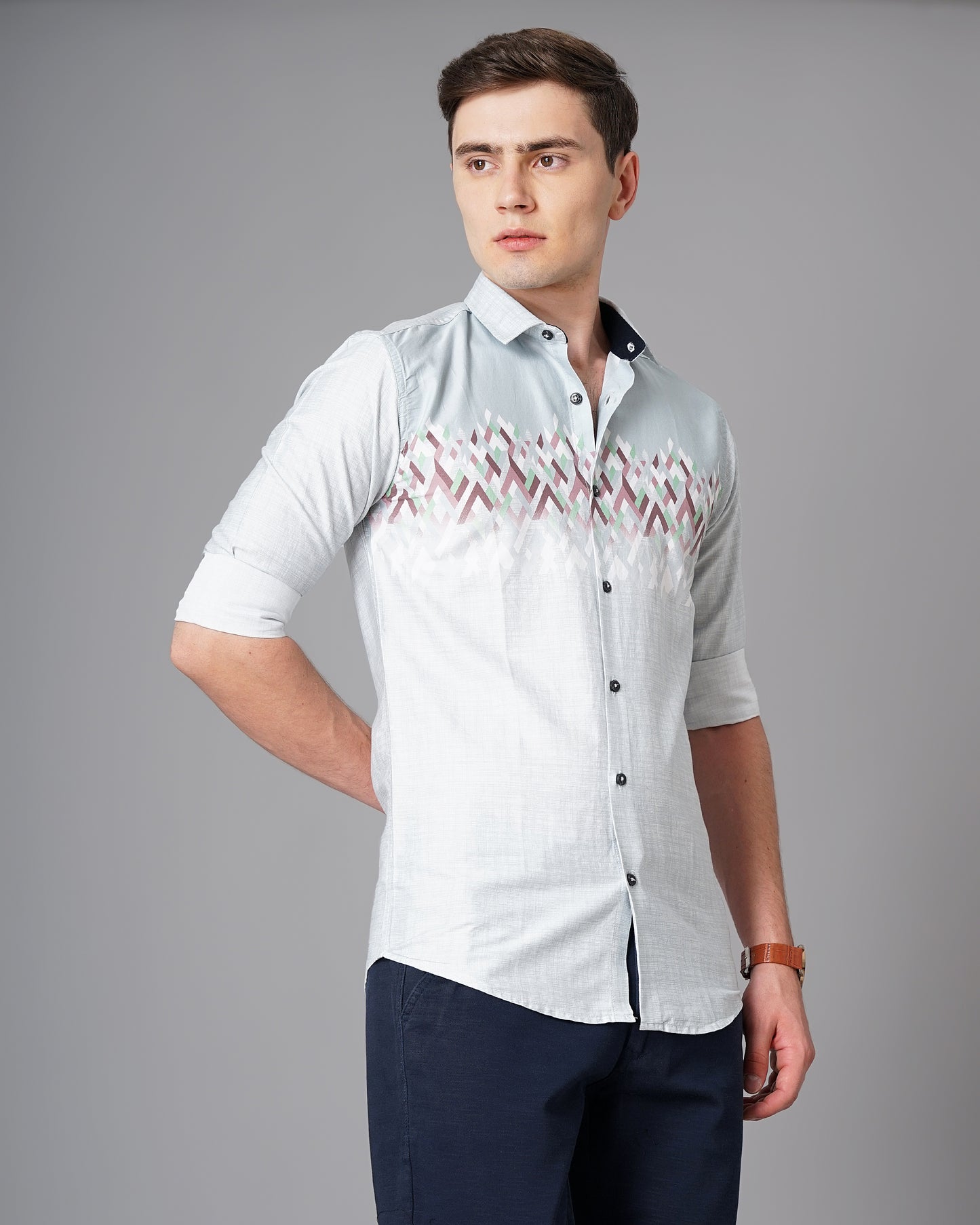 Geometric Panel Blue Printed Shirt
