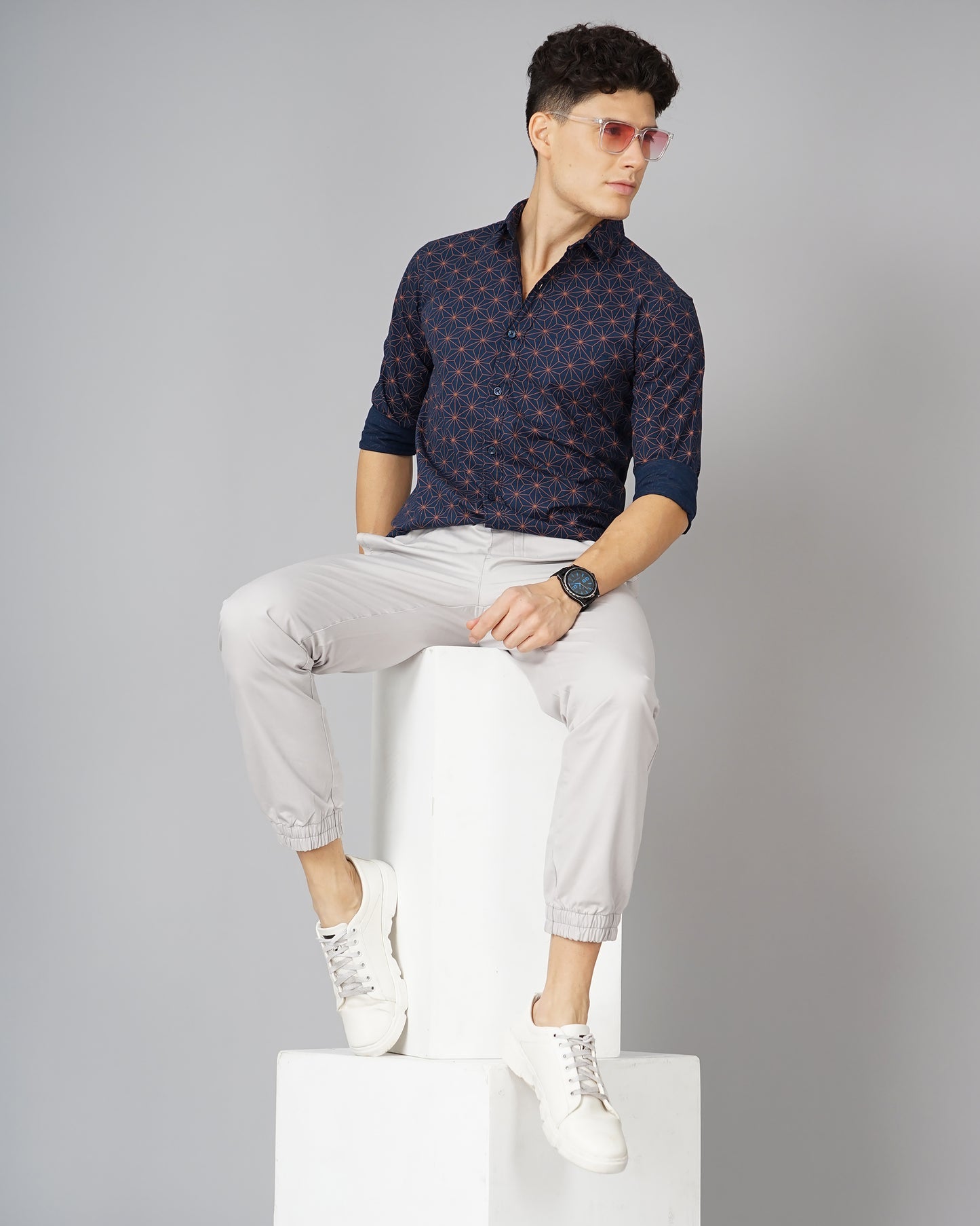 Geometric Printed Navy Shirt