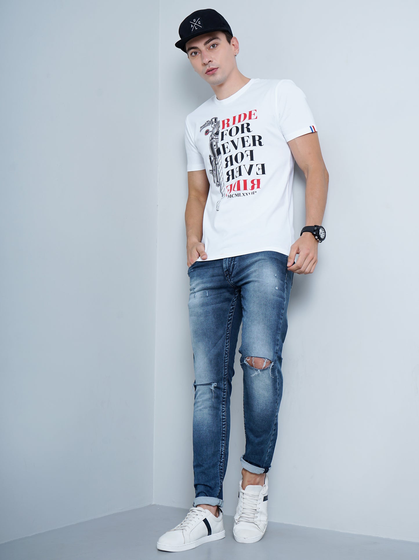 Bike Print White T-Shirt