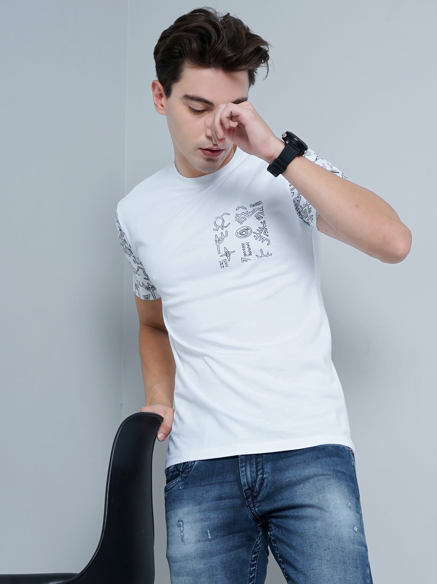 Sleeve Print White T-Shirt