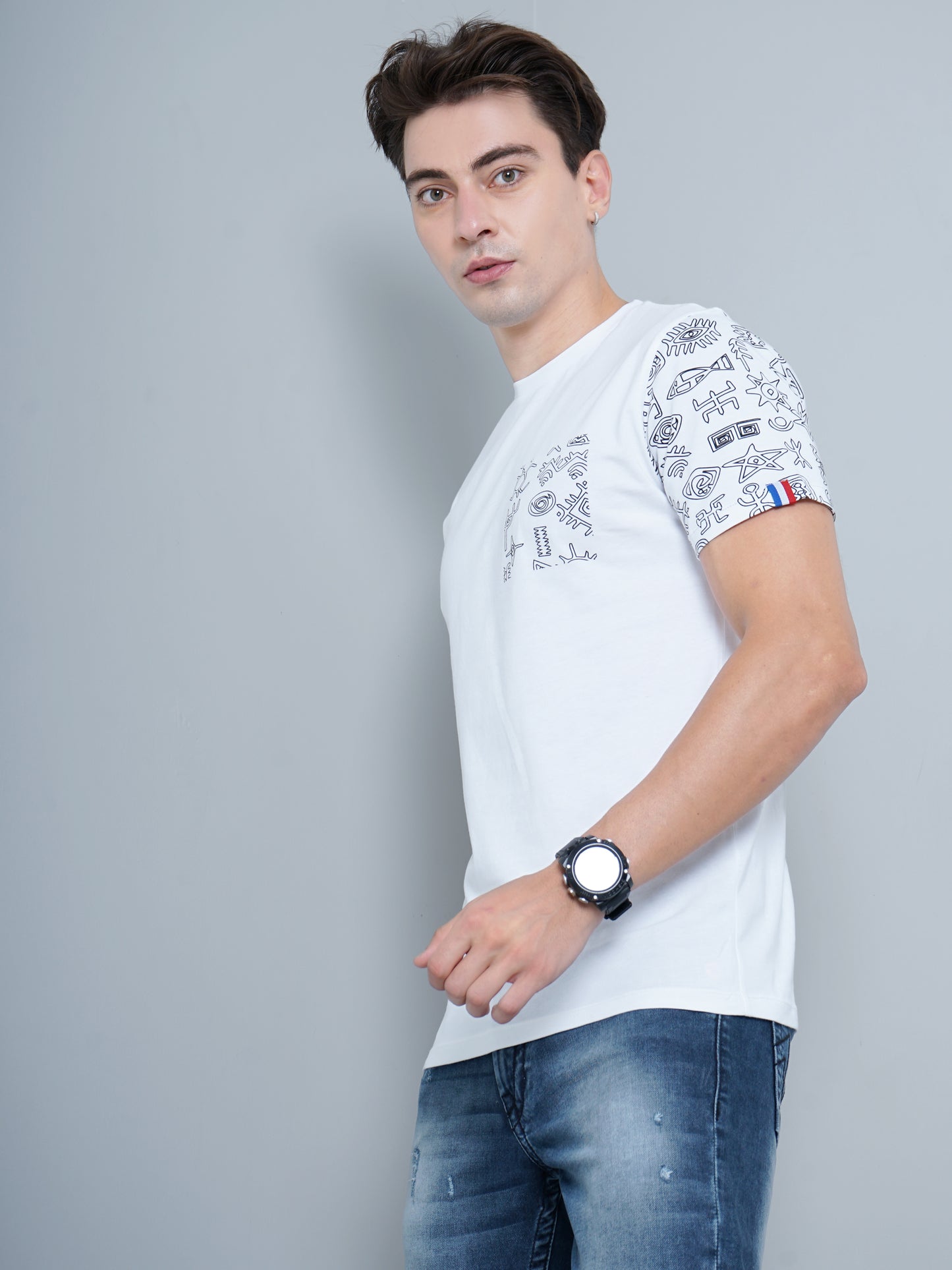 Sleeve Print White T-Shirt