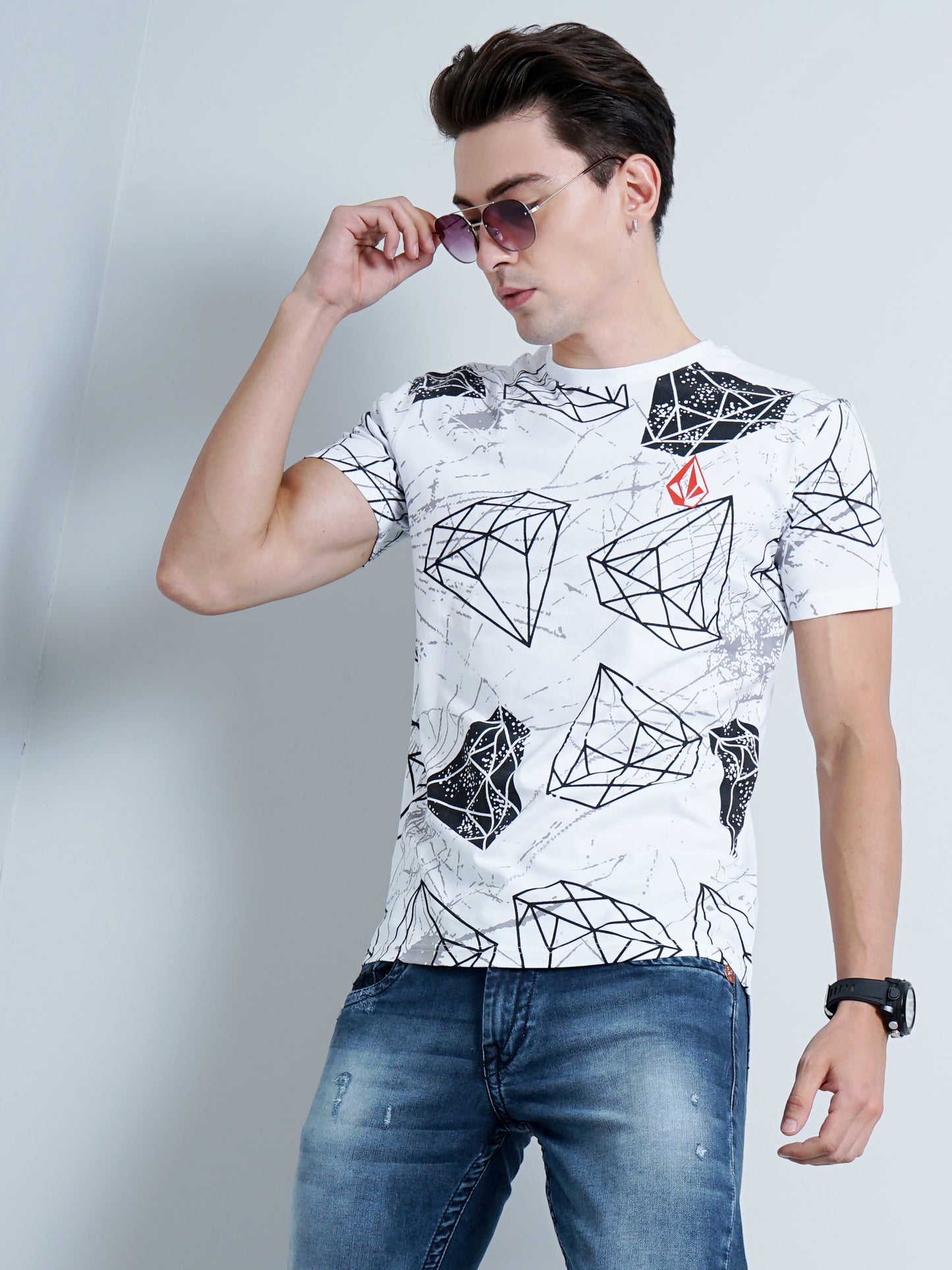 Diamond Print White T-Shirt