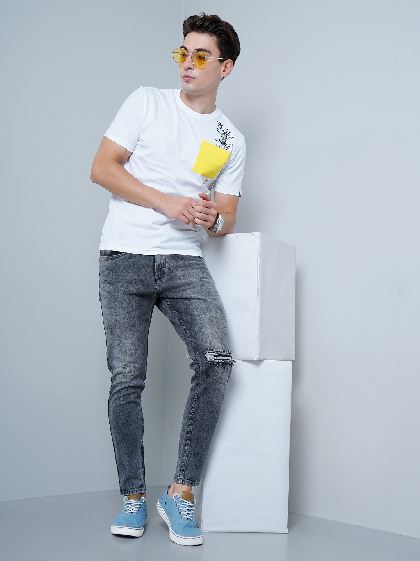 Yellow Patch White T-Shirt