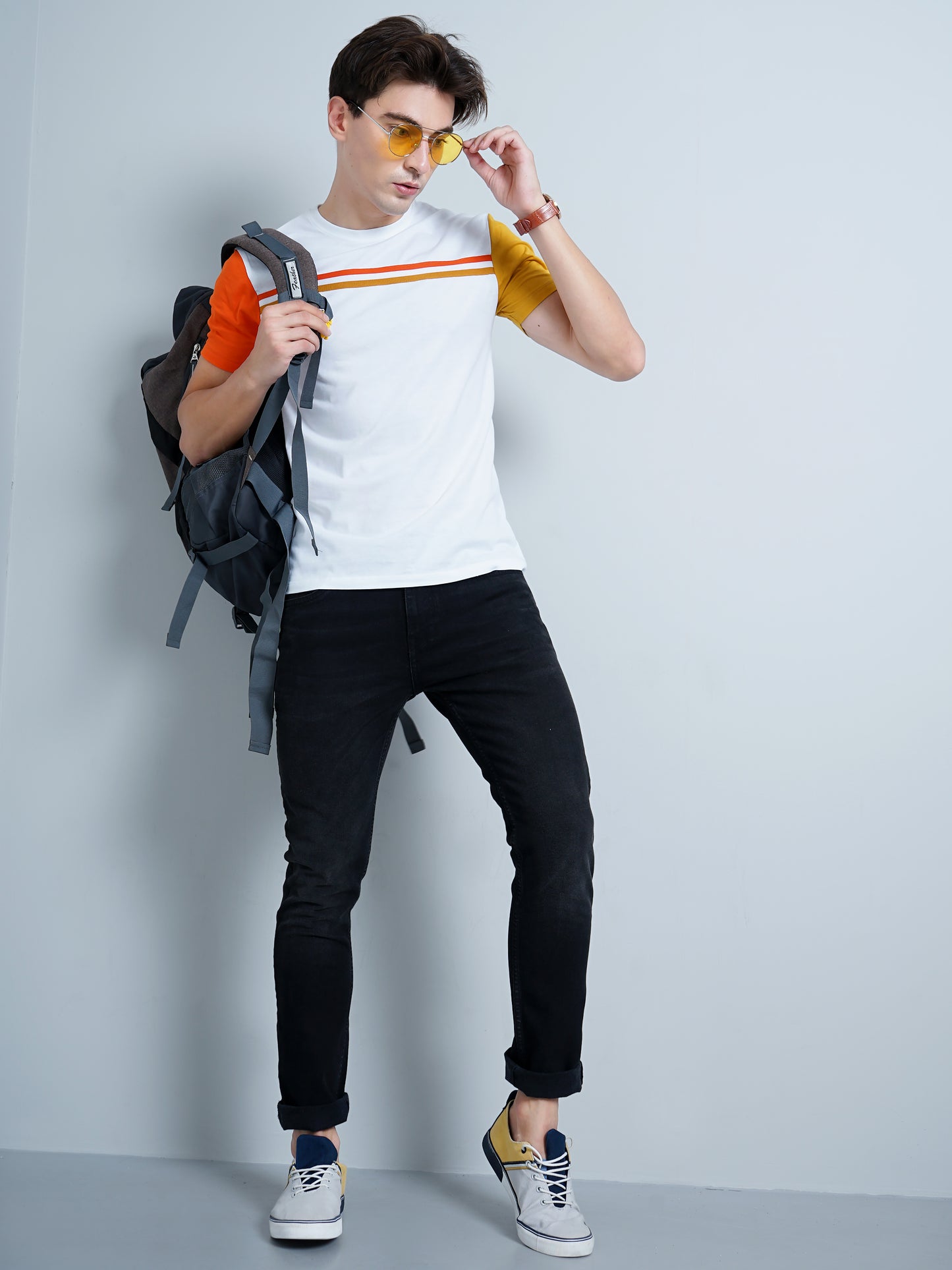 Chest Striped White T-Shirt