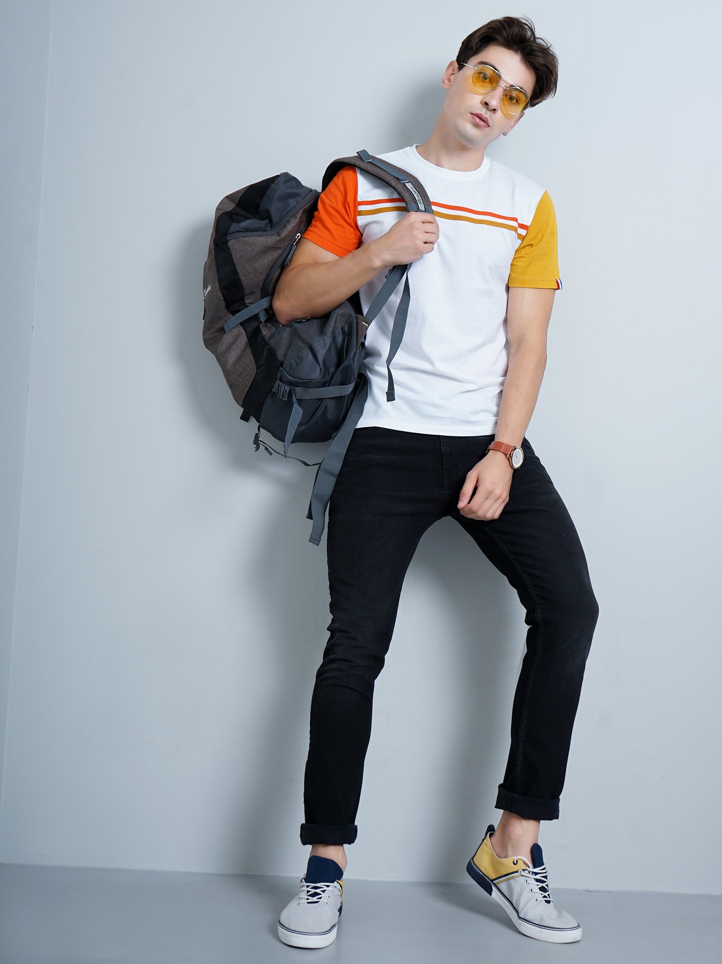 Chest Striped White T-Shirt