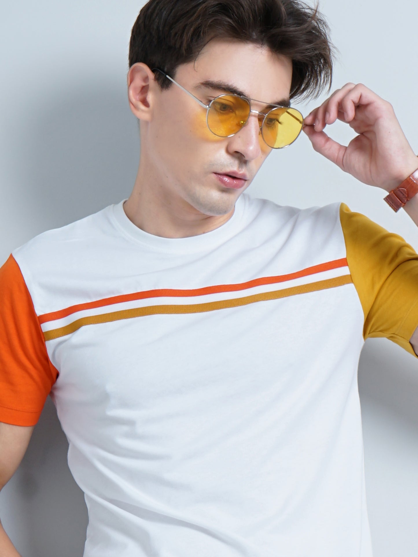 Chest Striped White T-Shirt